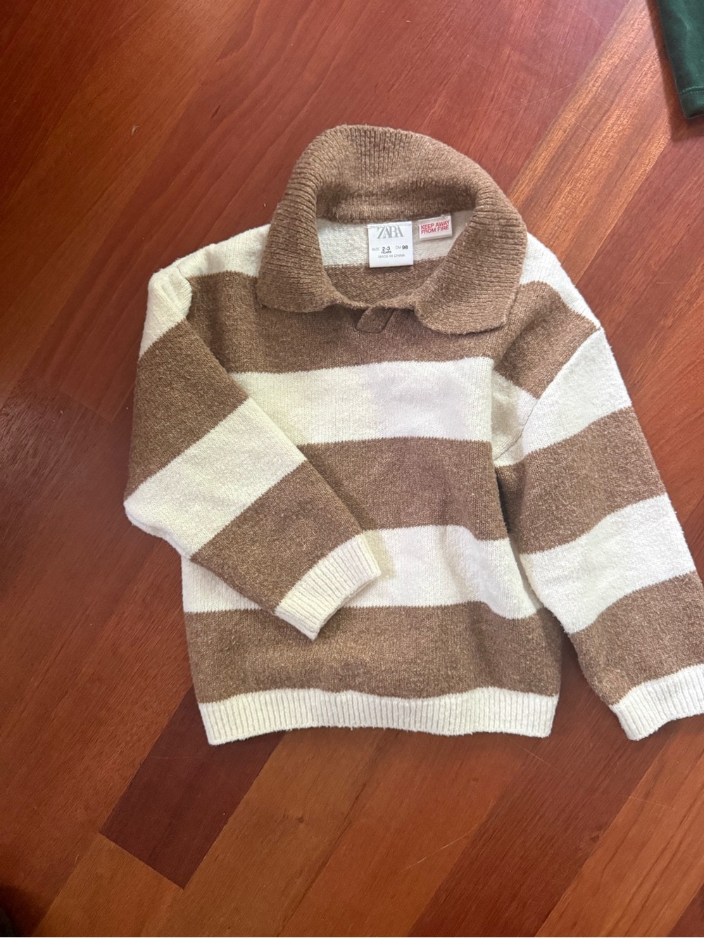 ZARA Cream and Brown Striped Polo Knit Sweater